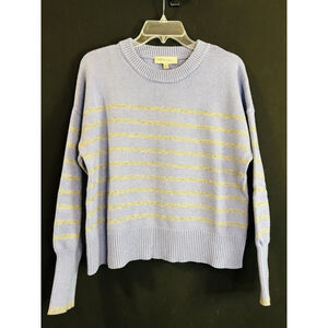 Anthropologie Philosophy Crew Neck Sweater Paris Blue/Flannel Stripe Large